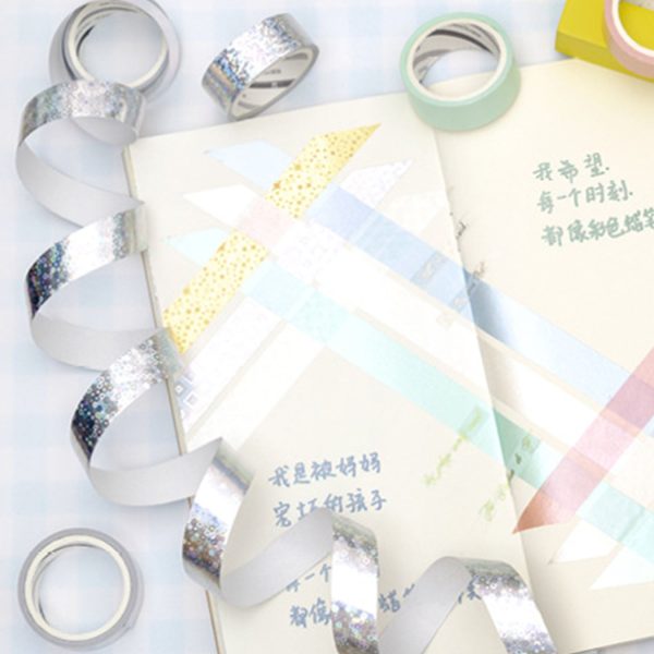 Washi Tape Metallic Silver Paper Foil - 5 PACKS SET For Sale