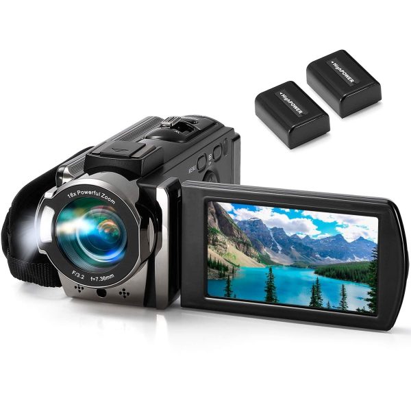 Video Camera Camcorder kimire Digital Camera Recorder Full HD 1080P 15FPS 24MP 3.0 Inch 270 Degree Rotation LCD 16X Digital Zoom Camcorder Camera with 2 Batteries(Black) Hot on Sale