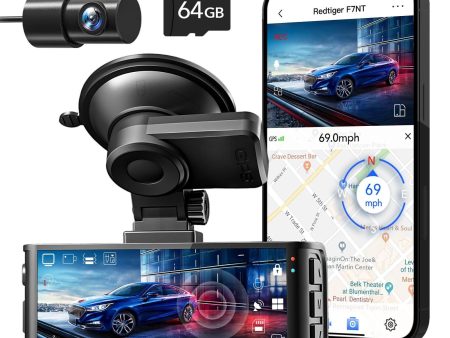 REDTIGER F7NT 4K Car Dash Camera Front and Rear, 3.18 Inch Touch Screen, 64GB Card Included, Dash Cam Built-in WiFi GPS, UHD 2160P Night View, WDR, Parking Monitor Online Sale