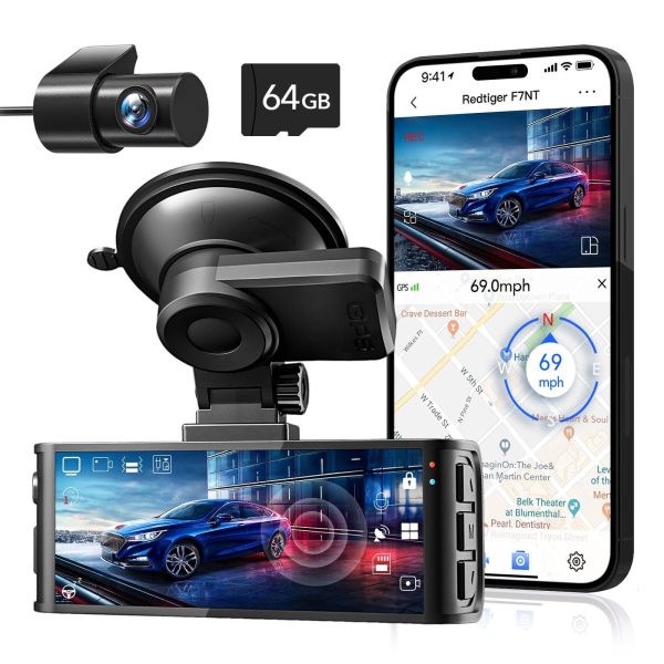 REDTIGER F7NT 4K Car Dash Camera Front and Rear, 3.18 Inch Touch Screen, 64GB Card Included, Dash Cam Built-in WiFi GPS, UHD 2160P Night View, WDR, Parking Monitor Online Sale