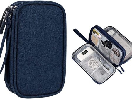 House of Quirk Electronics Accessories Organizer Bag, Portable Phone Accessories Storage Carrying Travel Case Bag for Charger USB Cables Earphone Flash Hard Drive (Dark Blue, Canvas) For Discount